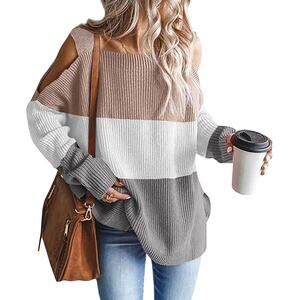 MaQiYa Women's Cold Shoulder Oversized Sweaters/Batwing Long Sleeve Size 2XL
